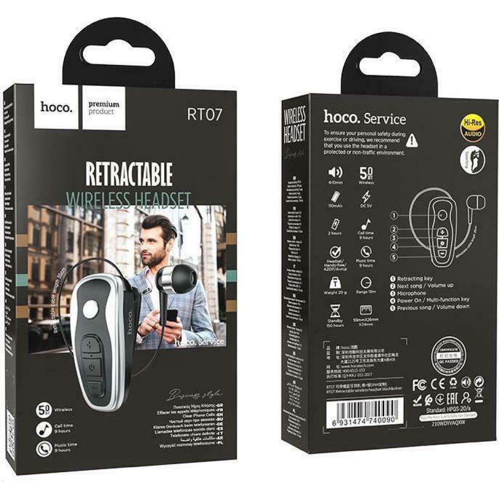 Hoco RT07 In-ear Bluetooth Handsfree Ακουστικό Πέτου Μαύρο  Αξεσουάρ 