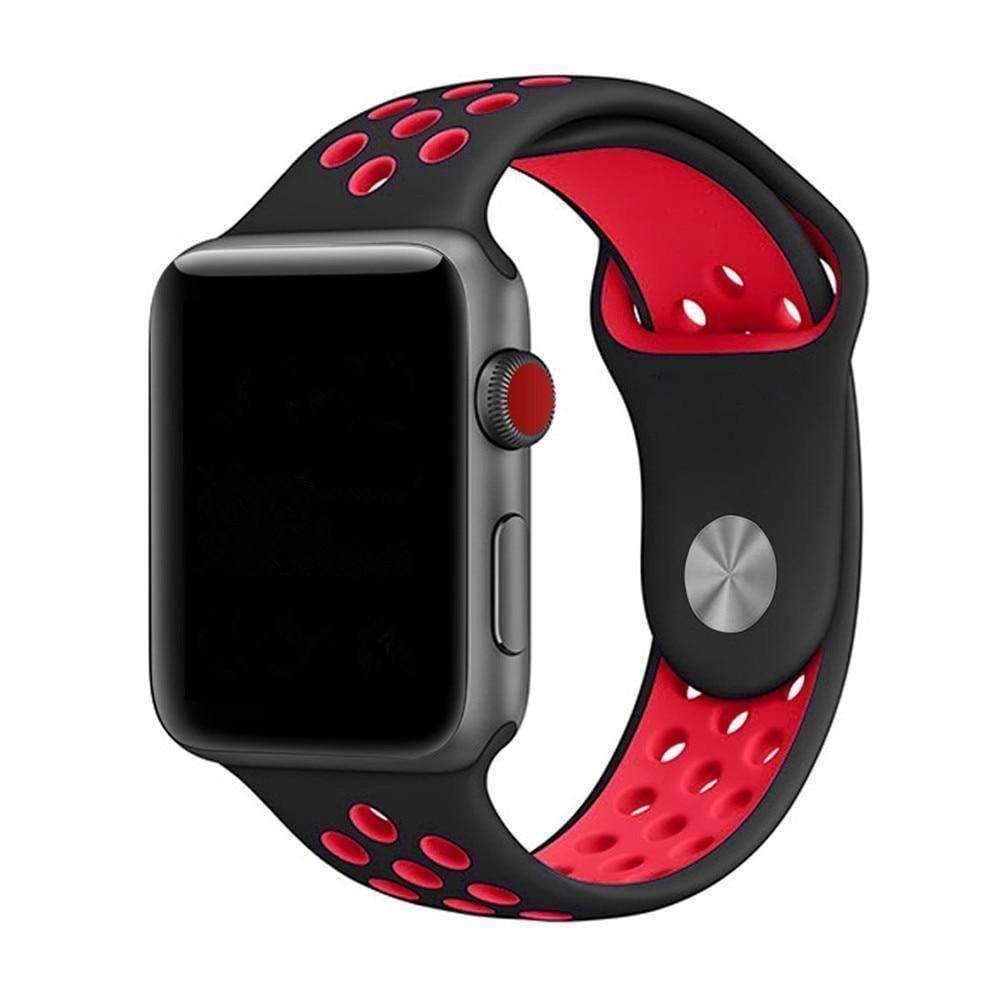 Ανταλλακτικό Λουράκι Σιλικόνης Apple Watch 5/4/3/2/1 - 44/42mm -Μαύρο/Κ΄όκκκινο Αξεσουάρ 