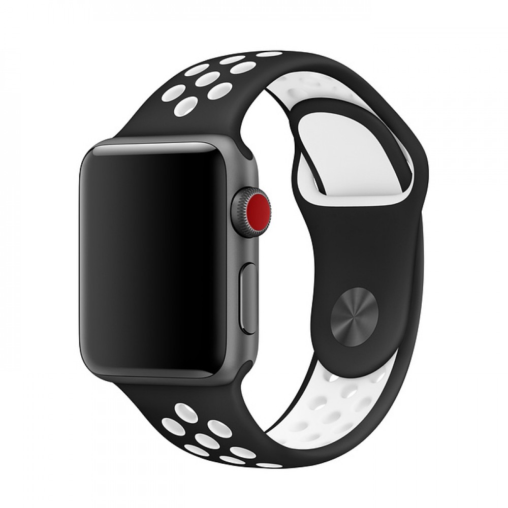 Ανταλλακτικό Λουράκι Σιλικόνης Apple Watch 5/4/3/2/1 - 44/42mm -Μαύρο/Λευκό Αξεσουάρ 