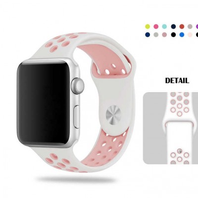 Ανταλλακτικό Λουράκι Σιλικόνης Apple Watch 5/4/3/2/1 - 44/42mm -Λευκό/Ροζ