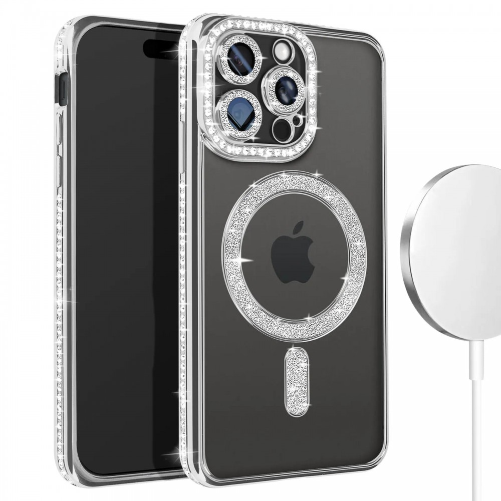 Θήκη iPhone 15 Pro 5G Back Cover Electro Magsafe Bling -Ασημί Θήκες iPhone