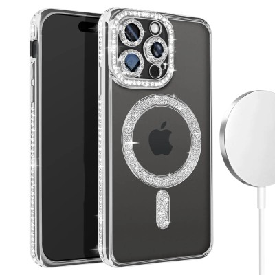 Θήκη iPhone 15 Pro Max 5G Back Cover Electro Magsafe Bling -Ασημί