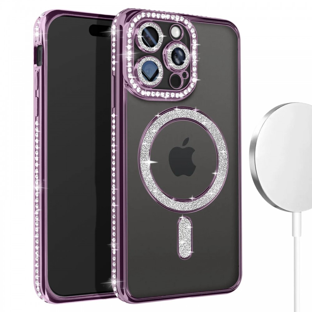 Θήκη iPhone 15 Pro Max 5G Back Cover Electro Magsafe Bling -Μωβ Θήκες iPhone
