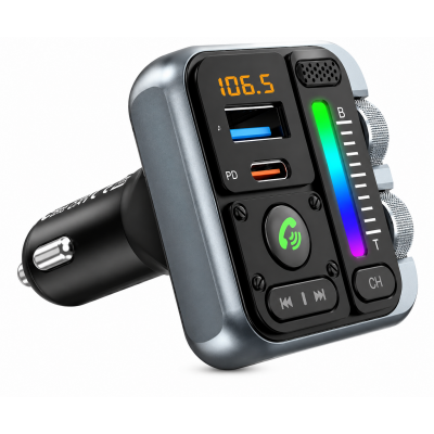 FM Transmitter Αυτοκινήτου Bluetooth με USB-C PD, MP3 & RGB Φωτισμό P40