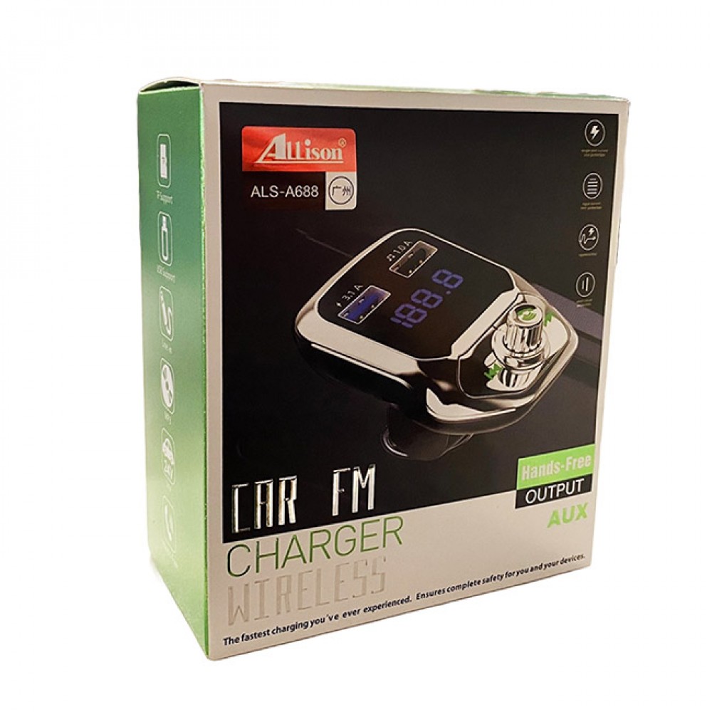 Fm Transmitter ALS-A688 Με Bluetooth, 2 USB, Οθόνη LCD Και Τηλεχειριστήριο -Ασημί / Μαύρο Διάφορα