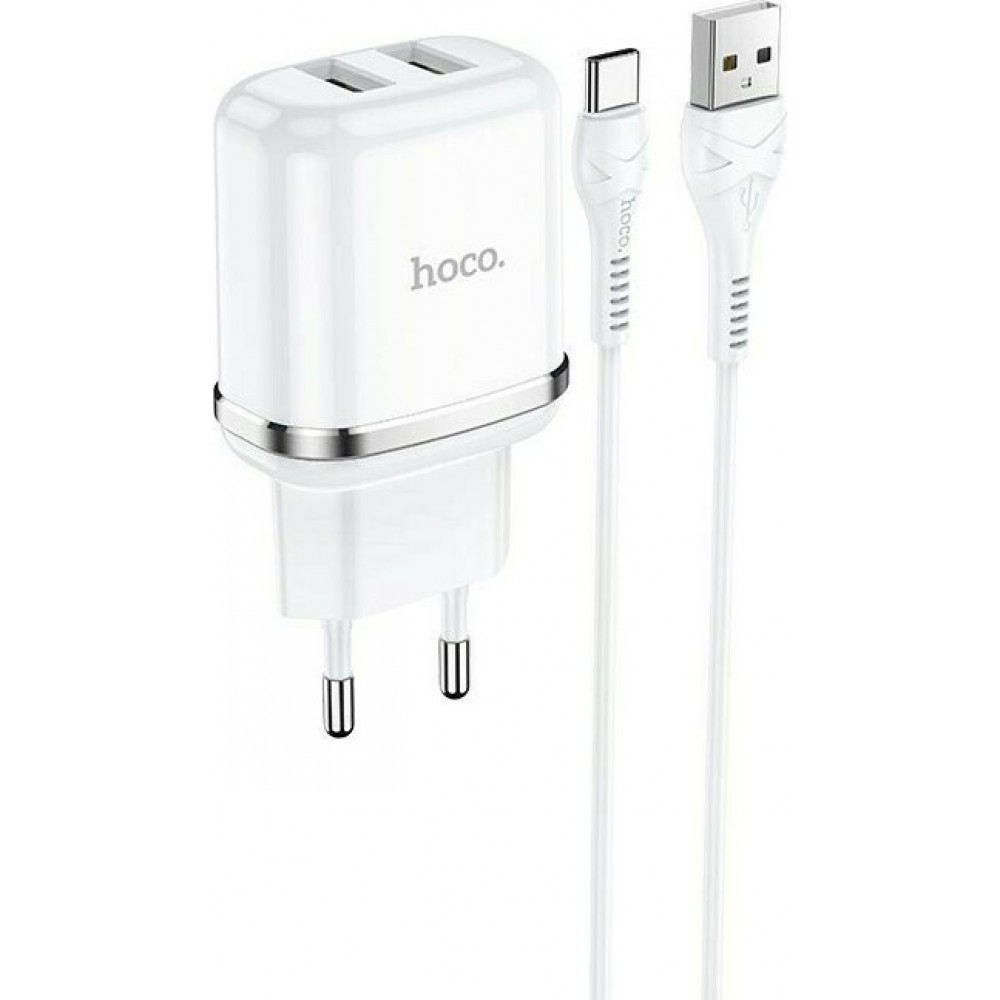 Φορτιστής με 2 Θύρες USB-A και Καλώδιο USB-type C 12W- Λευκό Αξεσουάρ 