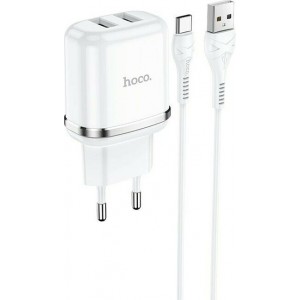 Φορτιστής με 2 Θύρες USB-A και Καλώδιο USB-type C 12W- Λευκό Αξεσουάρ 