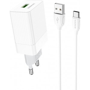 Borofone Φορτιστής με Θύρα USB-A και Καλώδιο USB-C 18W Quick Charge 3.0- Λευκός Αξεσουάρ 