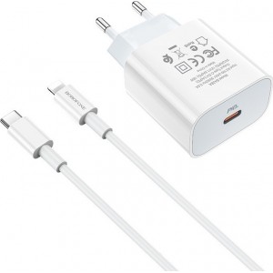 Borofone Φορτιστής με Θύρα USB-C και Καλώδιο Lightning 20W Power Delivery / Quick Charge 2.0 / Quick Charge 3.0 -Λευκό Αξεσουάρ 