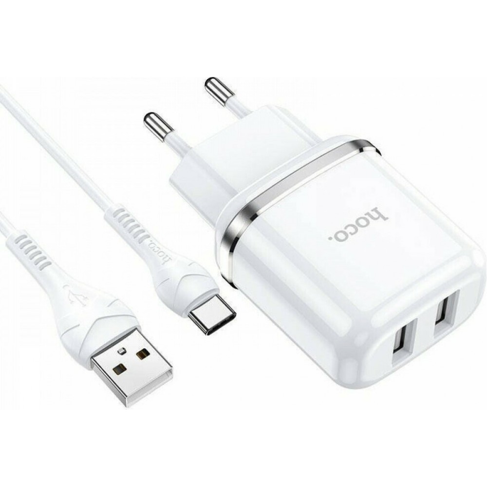 Φορτιστής με 2 Θύρες USB-A και Καλώδιο USB-type C 12W- Λευκό Αξεσουάρ 