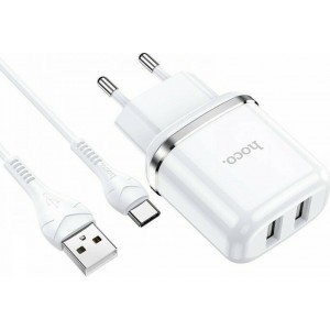 Φορτιστής με 2 Θύρες USB-A και Καλώδιο USB-type C 12W- Λευκό Αξεσουάρ 