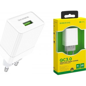 Borofone Φορτιστής με Θύρα USB-A και Καλώδιο USB-C 18W Quick Charge 3.0- Λευκός Αξεσουάρ 