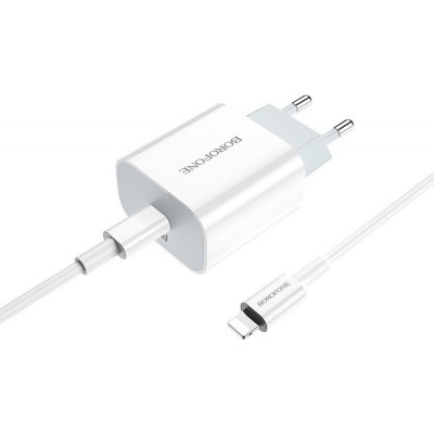 Borofone Φορτιστής με Θύρα USB-C και Καλώδιο Lightning 20W Power Delivery / Quick Charge 2.0 / Quick Charge 3.0 -Λευκό