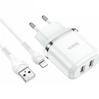 Φορτιστής με 2 Θύρες USB-A και Καλώδιο USB-A και Καλώδιο Lightning- Λευκό
