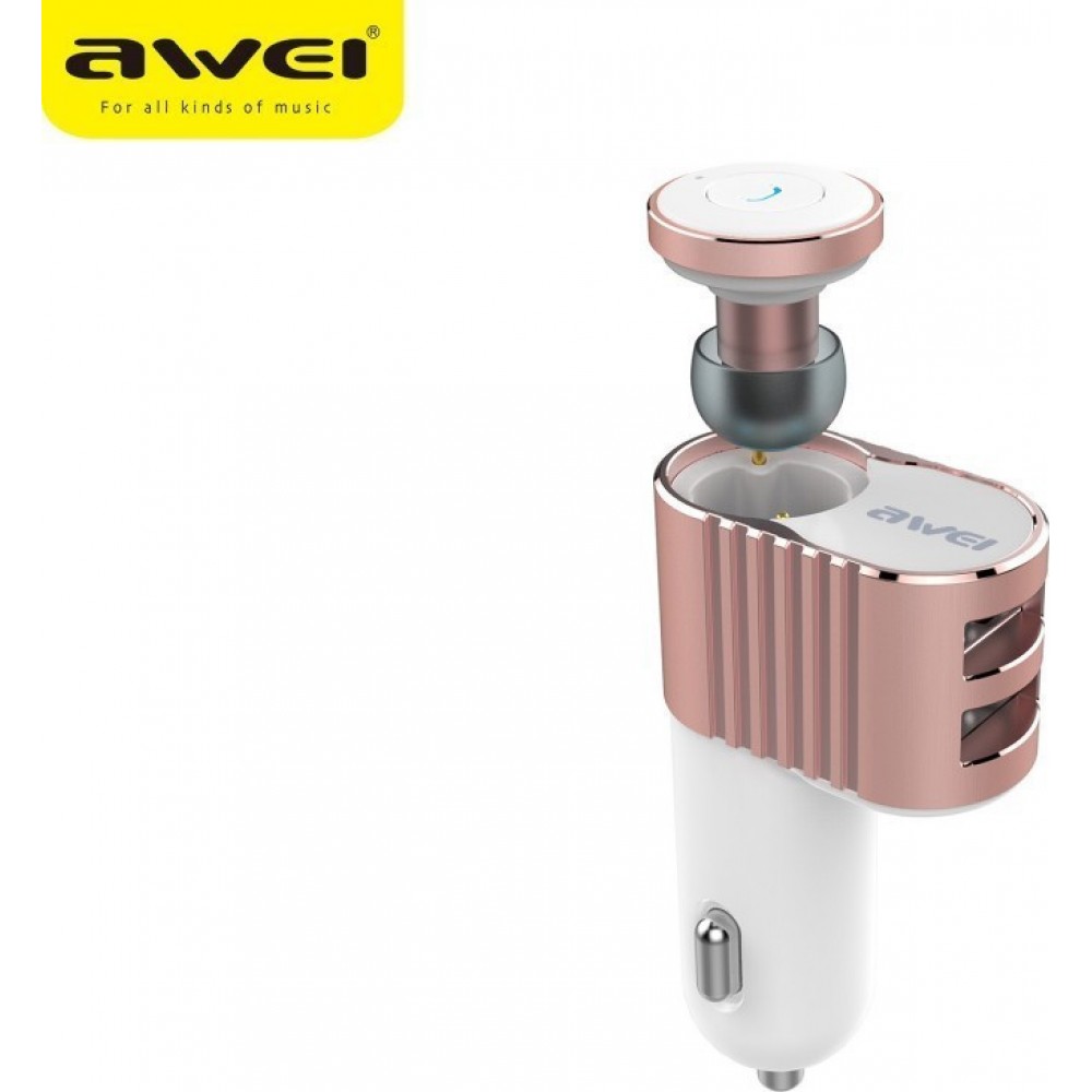 Σούπερ μίνι ασύρματο ακουστικό Bluetooth με διπλό φορτιστή αυτοκινήτου USB σε ακουστικά αυτιού με μικρόφωνο- Ροζ Χρυσό Αξεσουάρ 