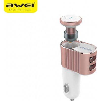 Σούπερ μίνι ασύρματο ακουστικό Bluetooth με διπλό φορτιστή αυτοκινήτου USB σε ακουστικά αυτιού με μικρόφωνο- Ροζ Χρυσό