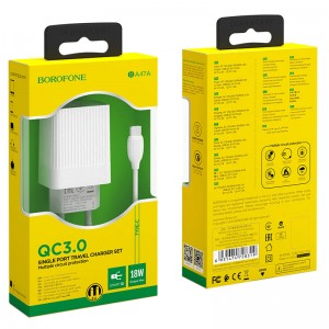 Borofone Φορτιστής με Θύρα USB-A και Καλώδιο USB-C 18W Quick Charge 3.0- Λευκός Αξεσουάρ 