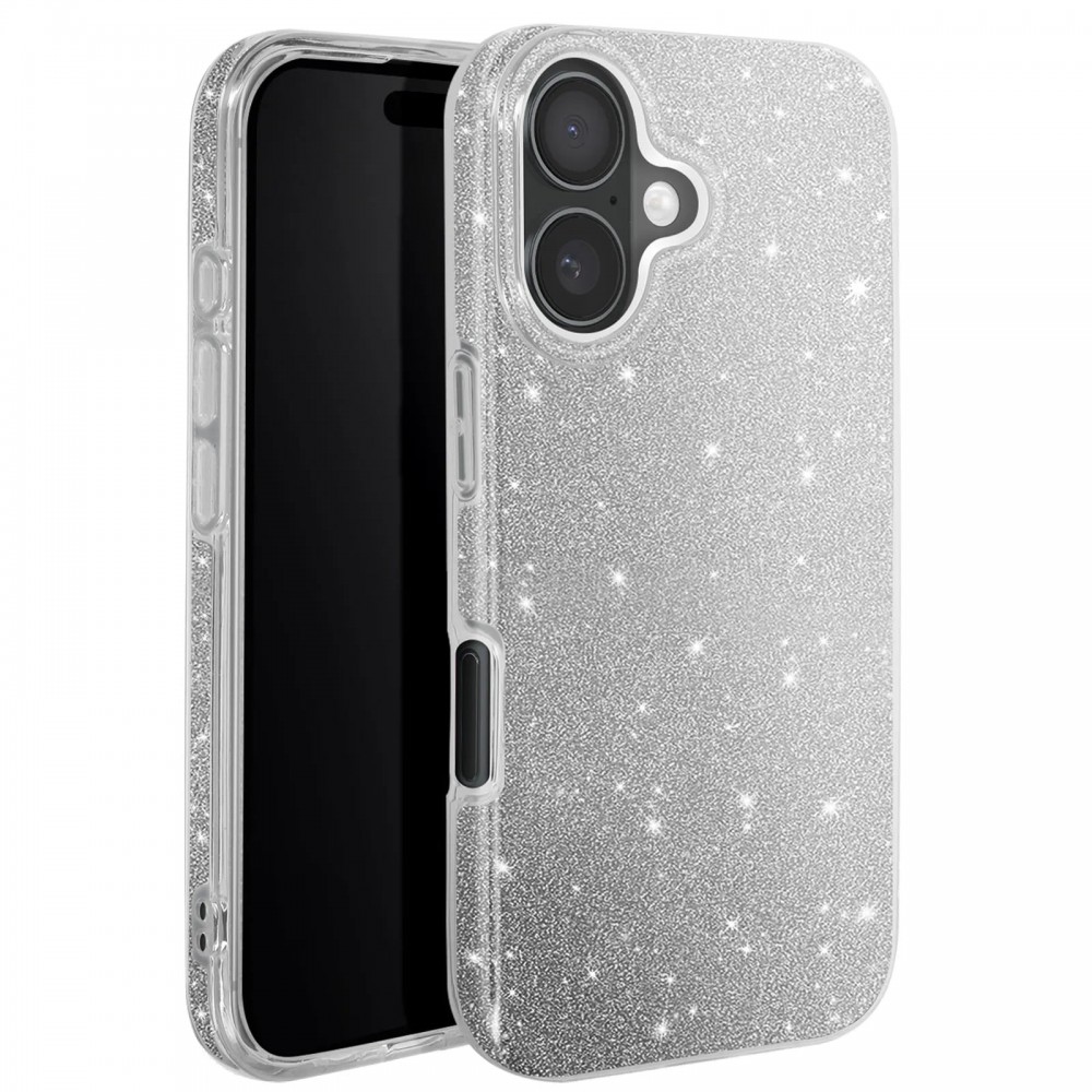 Θήκη iPhone 16 Plus 5G Glitter Shine Cover Hard Case -Ασημί Θήκες iPhone