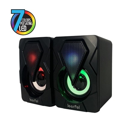 Desktop Stereo Speaker PC Computer with RGB LED Light -Black