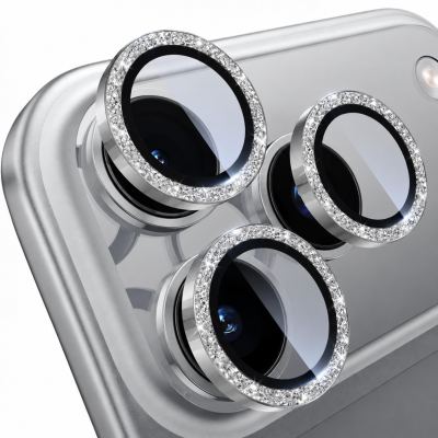 Προστατευτικό Κάμερας Strass Frame Full Cover για iPhone 18 Pro 5G / 18 Pro Max 5G -Ασημί
