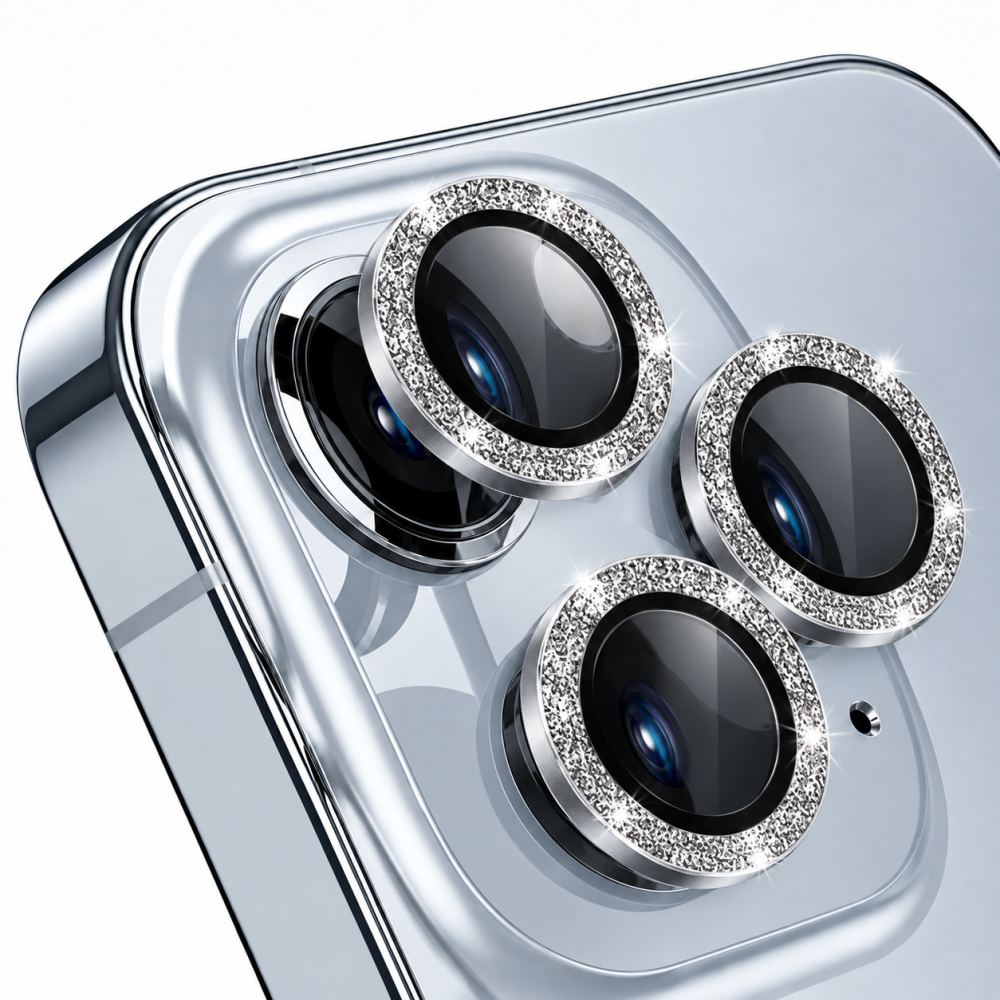 Προστατευτικό Κάμερας Strass Frame Full Cover για iPhone 14 Pro / 14 Pro Max –Ασημί Προστασία οθόνης