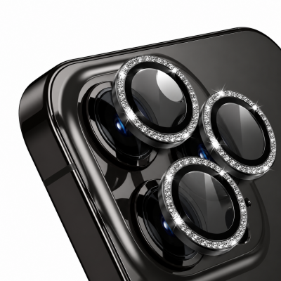 Προστατευτικό Κάμερας Strass Frame Full Cover για iPhone 13 Pro / 13 Pro Max –Μαύρο
