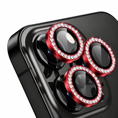 Προστατευτικό Κάμερας Strass Frame Full Cover για iPhone 15 Pro 5G / 15 Pro Max 5G –Κόκκινο