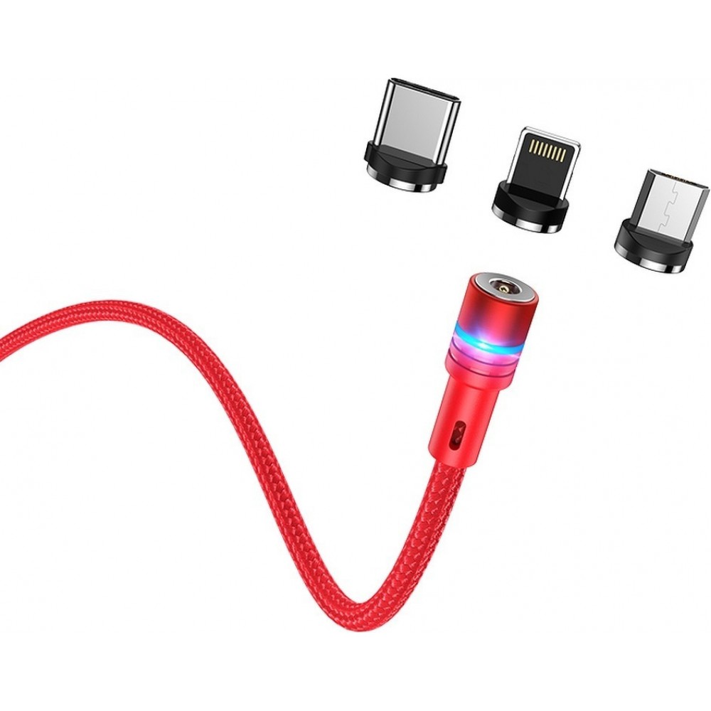 Braided / Magnetic USB to Lightning / Type-C / micro USB Cable 2.4A Κόκκινο 1.2m Αξεσουάρ 