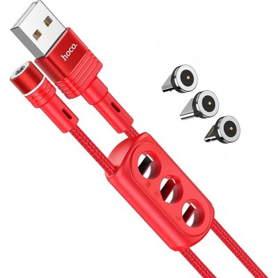 Braided / Magnetic USB to Lightning / Type-C / micro USB Cable 2.4A Κόκκινο 1.2m