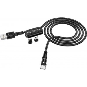Braided / Magnetic USB to Lightning / Type-C / micro USB Cable 2.4A Μαύρο 1.2m Αξεσουάρ 