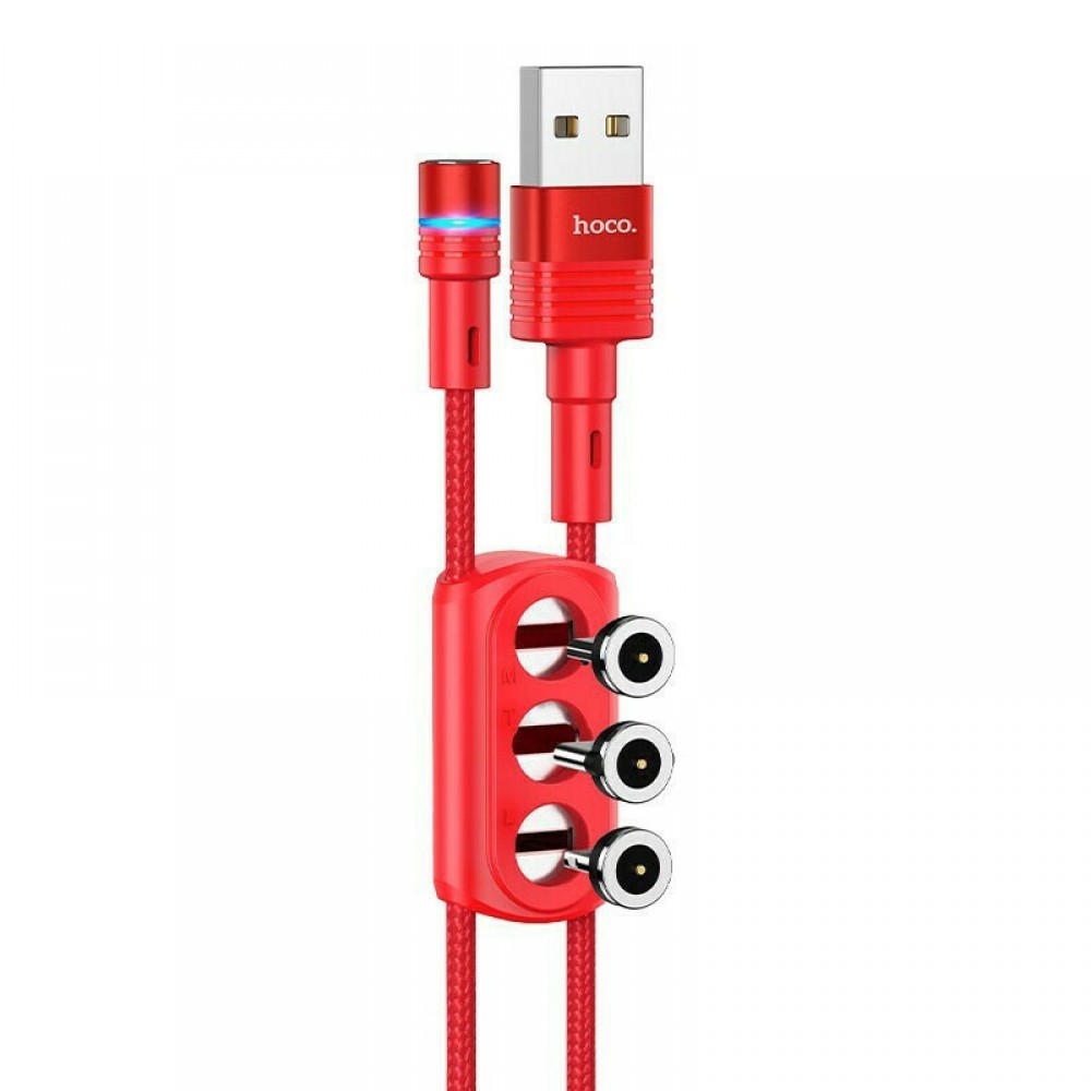 Braided / Magnetic USB to Lightning / Type-C / micro USB Cable 2.4A Κόκκινο 1.2m Αξεσουάρ 