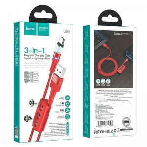 Braided / Magnetic USB to Lightning / Type-C / micro USB Cable 2.4A Κόκκινο 1.2m Αξεσουάρ 