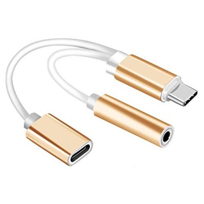 USB-C (Type-C) to 3.5mm Headphone / Audio Adapter / Charging Cable - Gold