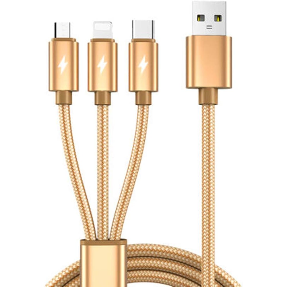 Καλώδιο Φόρτισης και Μεταφοράς Δεδομένων 3in1 USB to Lightning / Type-C / micro USB -Gold Αξεσουάρ 