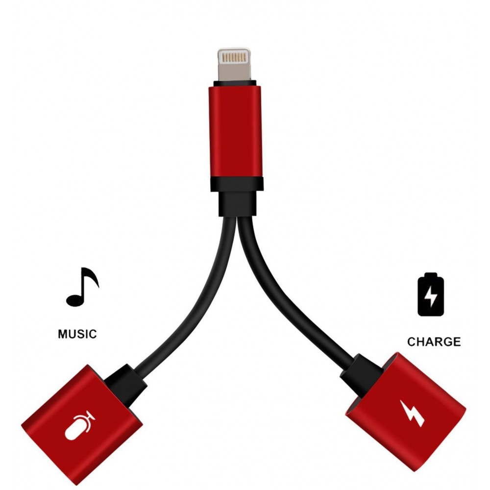 Αντάπτορας iPhone για ακουστικά και φορτιστή Lightning Splitter Adapter 2 in 1 For iPhone -Red Αξεσουάρ 