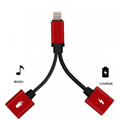 Αντάπτορας iPhone για ακουστικά και φορτιστή Lightning Splitter Adapter 2 in 1 For iPhone -Red