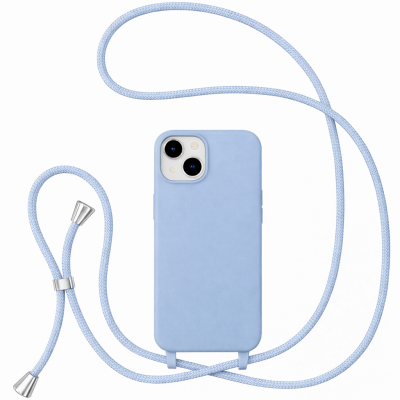 Θήκη iPhone 14 Plus Back Cover Hard Case με Λουράκι Κορδόνι Λαιμού -Γαλάζιο
