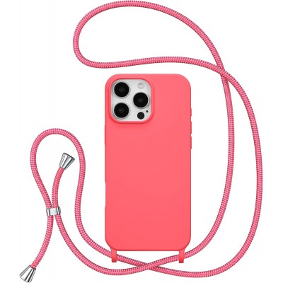 Θήκη iPhone 13 Pro Max Back Cover Hard Case με Λουράκι Κορδόνι Λαιμού -Φούξια