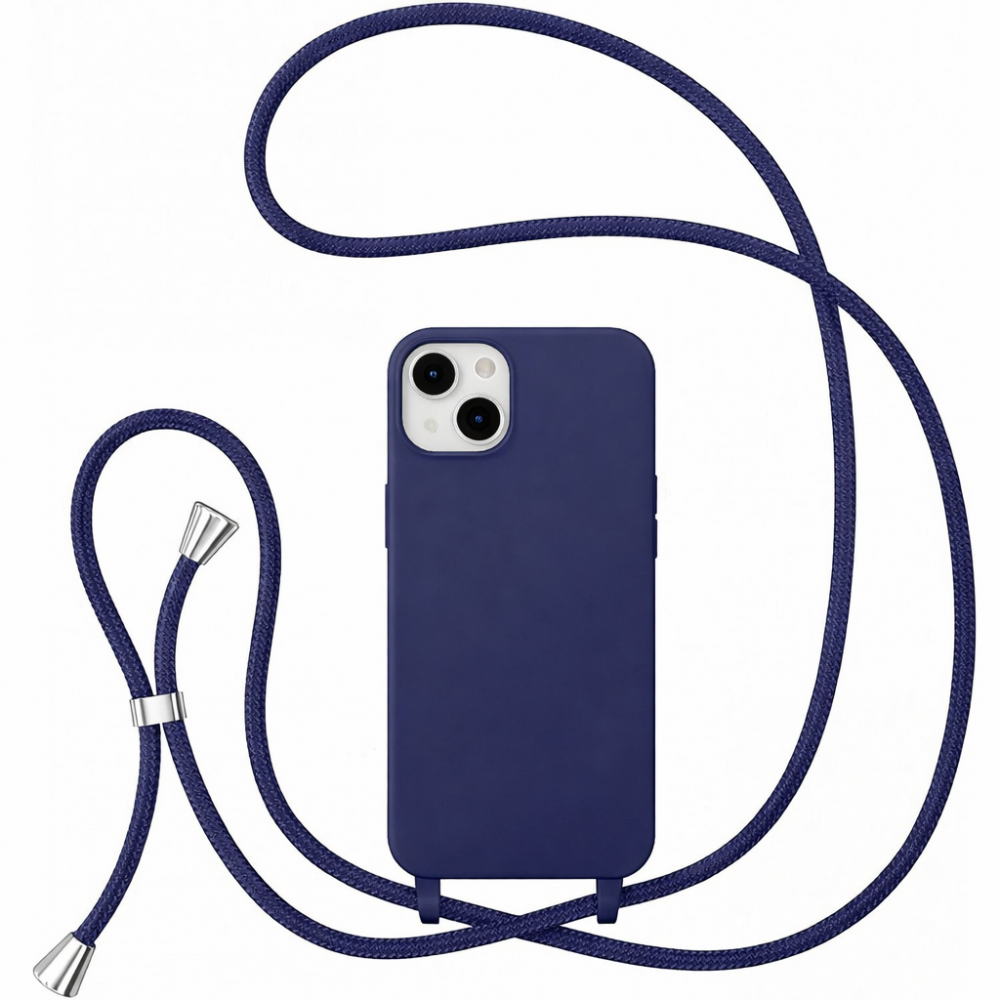 Θήκη iPhone 15 5G Back Cover Hard Case με Λουράκι Κορδόνι Λαιμού -Σκούρο Μπλε Θήκες iPhone