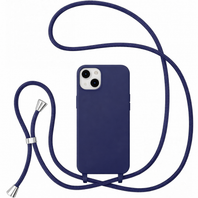 Θήκη iPhone 15 5G Back Cover Hard Case με Λουράκι Κορδόνι Λαιμού -Σκούρο Μπλε