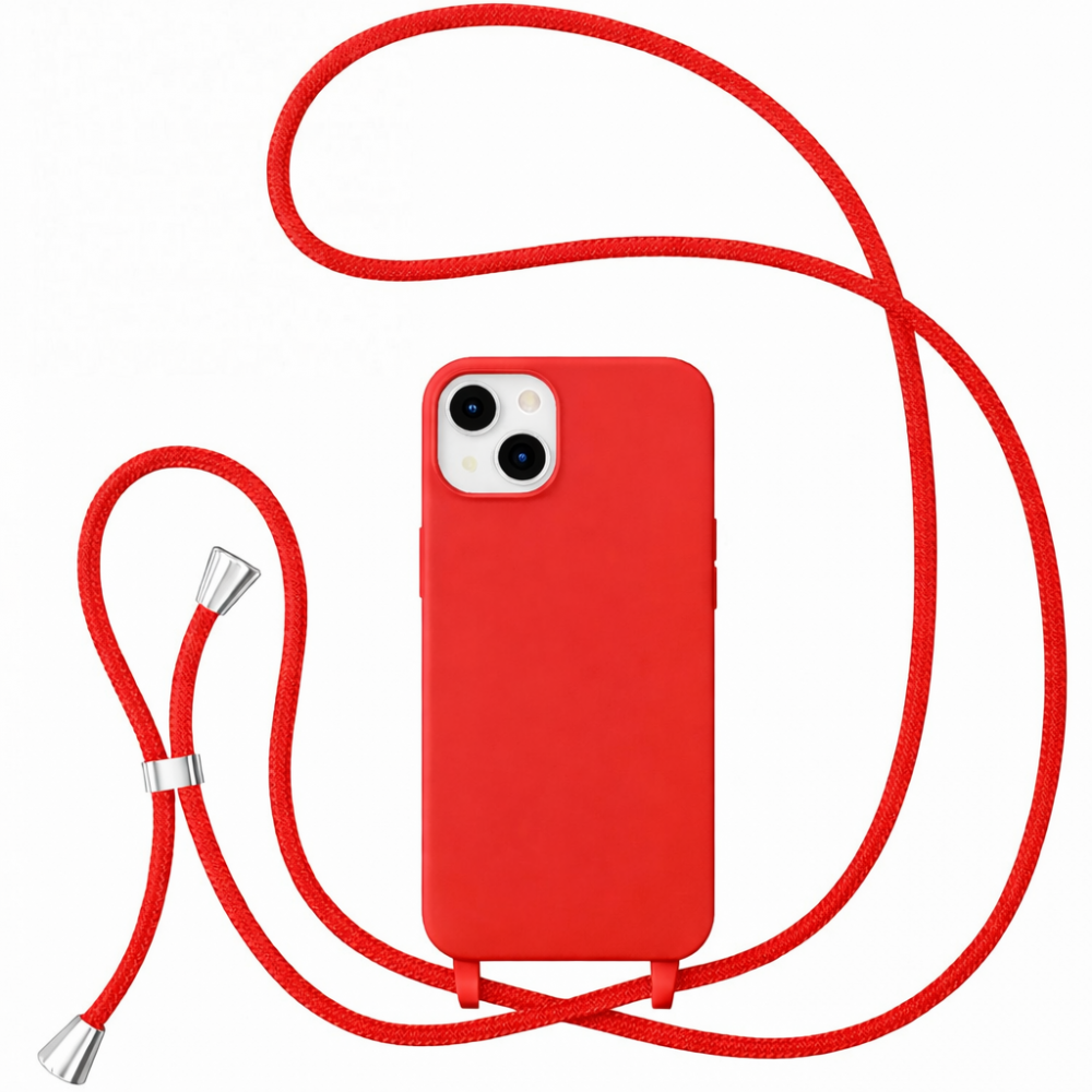 Θήκη iPhone 14 Plus Back Cover Hard Case με Λουράκι Κορδόνι Λαιμού -Κόκκινο Θήκες iPhone