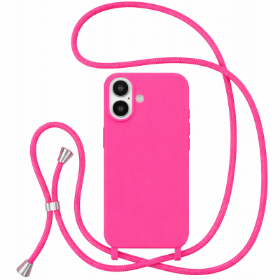 Θήκη iPhone 16 5G Back Cover Hard Case με Λουράκι Κορδόνι Λαιμού -Φούξια