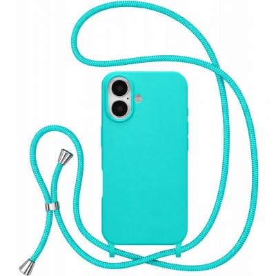 Θήκη iPhone 16 5G Back Cover Hard Case με Λουράκι Κορδόνι Λαιμού -Τιρκουάζ