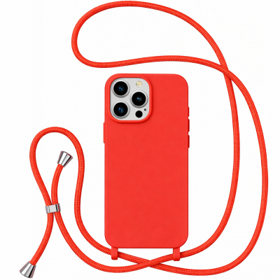 Θήκη iPhone 13 Pro Max Back Cover Hard Case με Λουράκι Κορδόνι Λαιμού -Κόκκινο