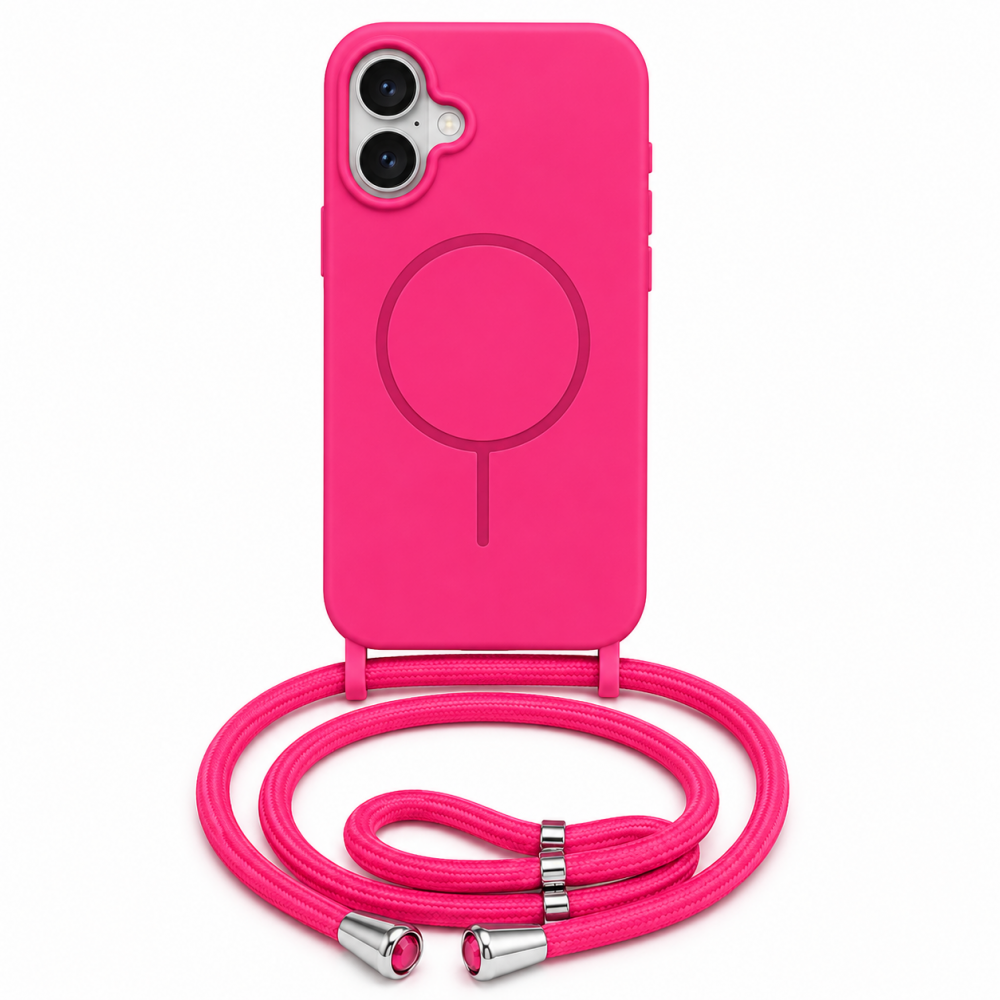 Θήκη iPhone 17 5G Σιλικόνης Με MagSafe & Λουρί Cord –Φούξια Θήκες iPhone