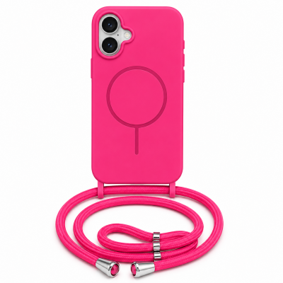 Θήκη iPhone 17 5G Σιλικόνης Με MagSafe & Λουρί Cord –Φούξια