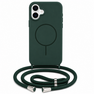 Θήκη iPhone 17 5G Σιλικόνης Με MagSafe & Λουρί Cord –Green Forest