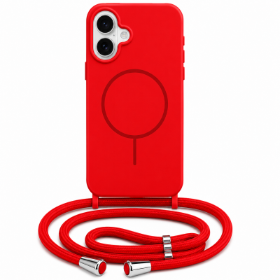 Θήκη iPhone 17 5G Σιλικόνης Με MagSafe & Λουρί Cord –Κόκκινο