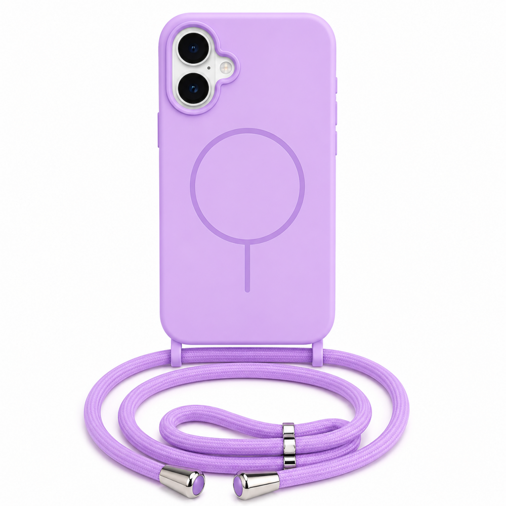 Θήκη iPhone 17 5G Σιλικόνης Με MagSafe & Λουρί Cord –Λιλά Θήκες iPhone