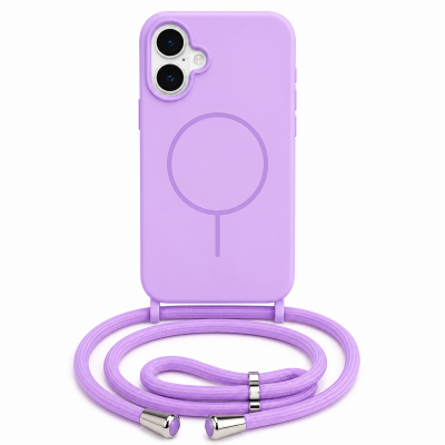 Θήκη iPhone 17 5G Σιλικόνης Με MagSafe & Λουρί Cord –Λιλά
